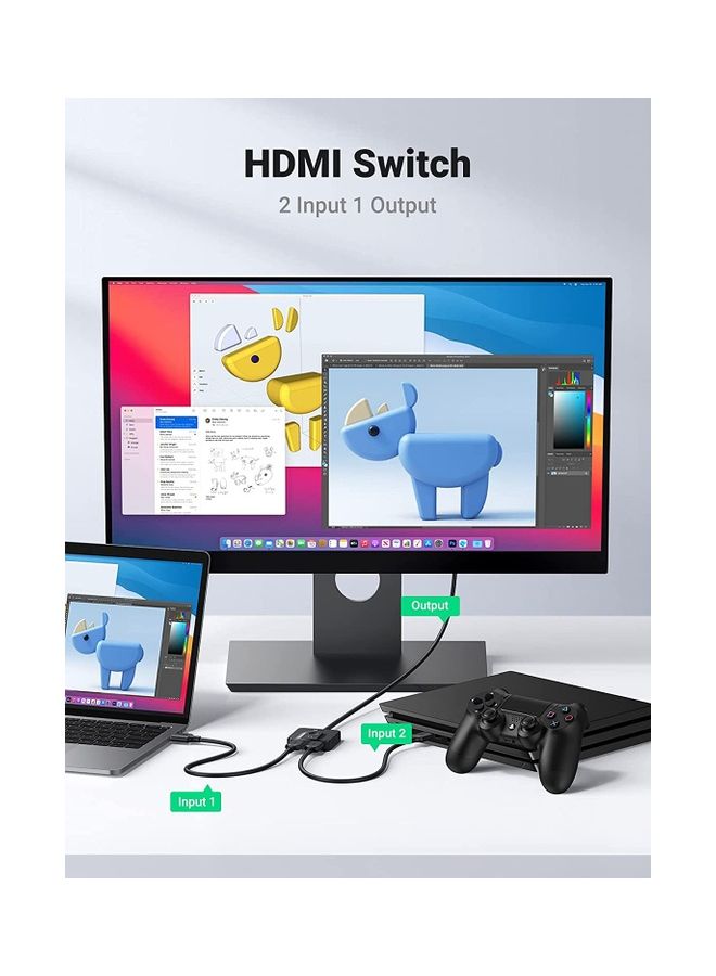 يو جرين محول ومقسم ‎ثلاثي الأبعاد بمدخلي HDMI ومخرج HDMI  بكابل يدعم جودة 4K عند تردد 60 هرتز ودقة 1080p لأجهزة الكمبيوتر واللابتوب والسويتش ومشغل بلو-راي وأجهزة روكو وتي في ستيك وإكس بوكس وبلايستيشن 5 وبلايستيشن 4 وشاشات التلفزيون بدقة عالية الوضوح أسود - Image 3